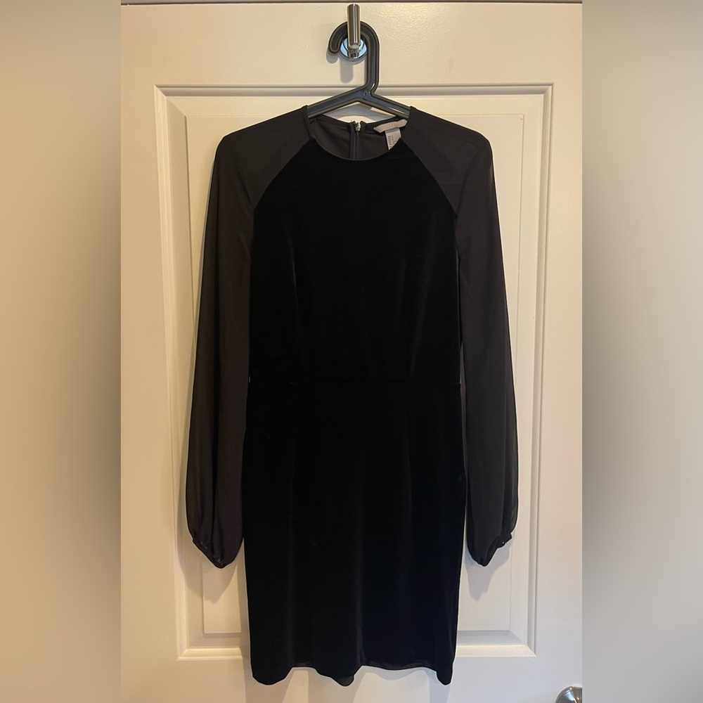 Black Velvet Dress with Long Chiffon Sleeves
